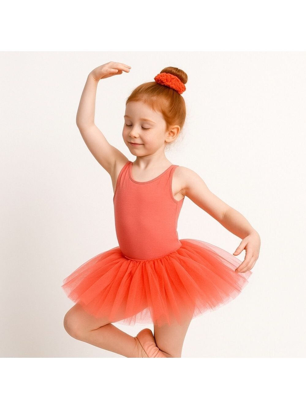 Handmade Chenille Crochet Scrunchie Ballerina Hair Accessory Coral